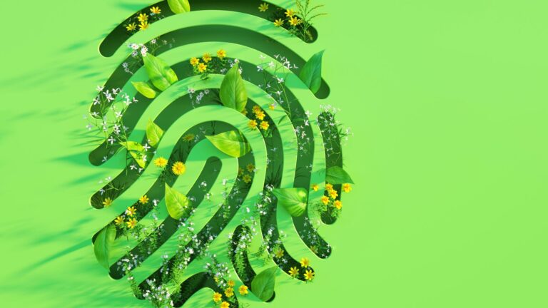 Image is of a green footprint, calling to mind a carbon footprint, against a lime green background. Plants are sprouting from the imprint of the footprint. In the 7th Episode of Cowen’s Energy Transition Series, Shell's GM Lee Stockwell discusses Shell's innovative carbon capture business model.