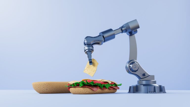 A robotic arm making a sandwich